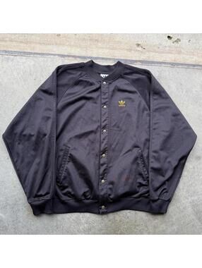 Vintage Adidas 90s Grail Black Gold Snap Trefoil track jacket size large boxya